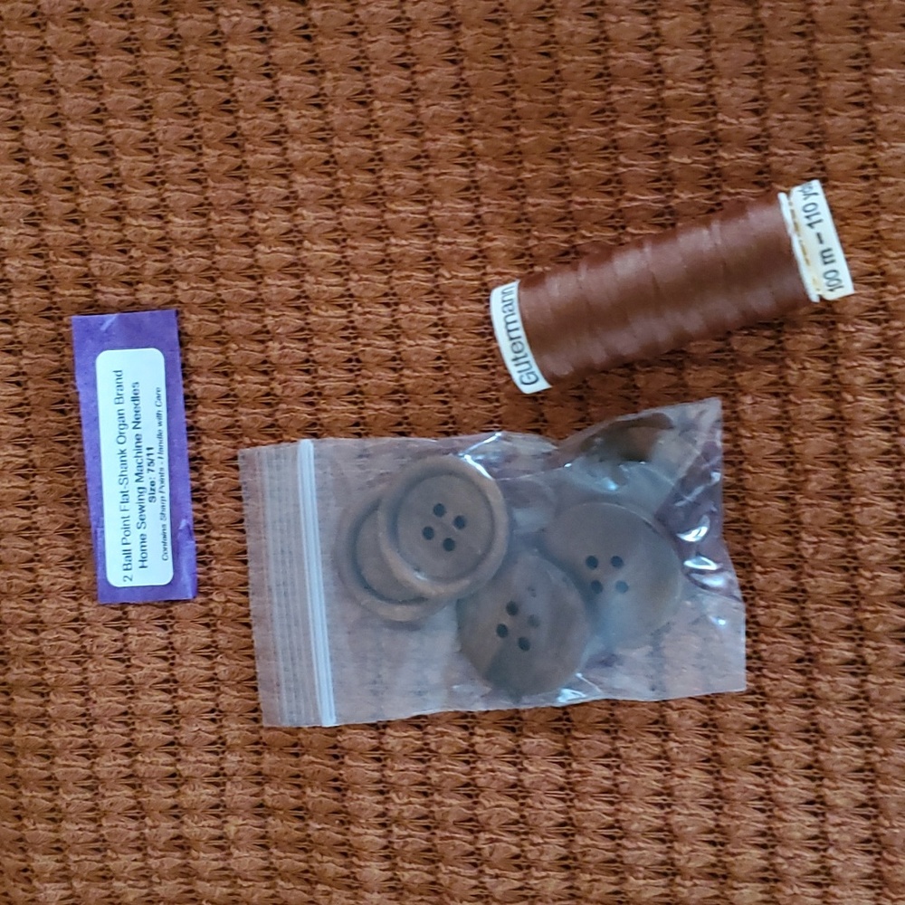 New fabric- 3 yds Lt Brown waffle knit + extras